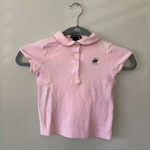 Ralph Lauren Pink Peter Pan Collar Polo Teddy Bear Embroidered Logo Girls 3T